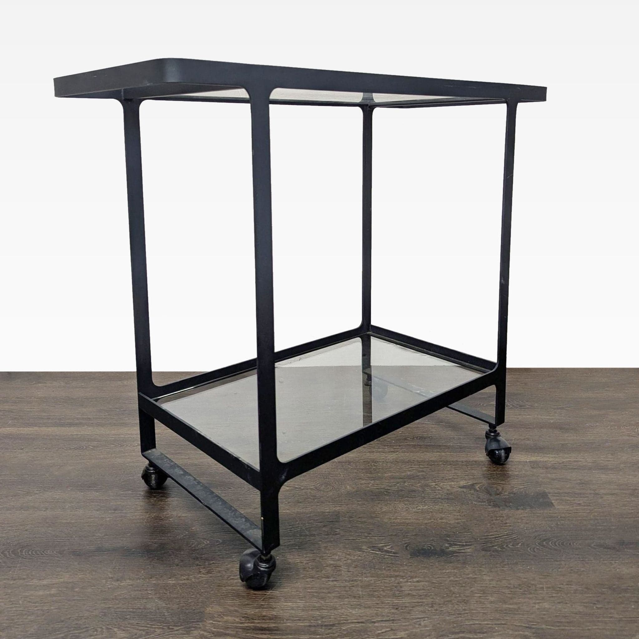 Two Tier Glass and Metal Console Table on Castors - Thumbnail 3