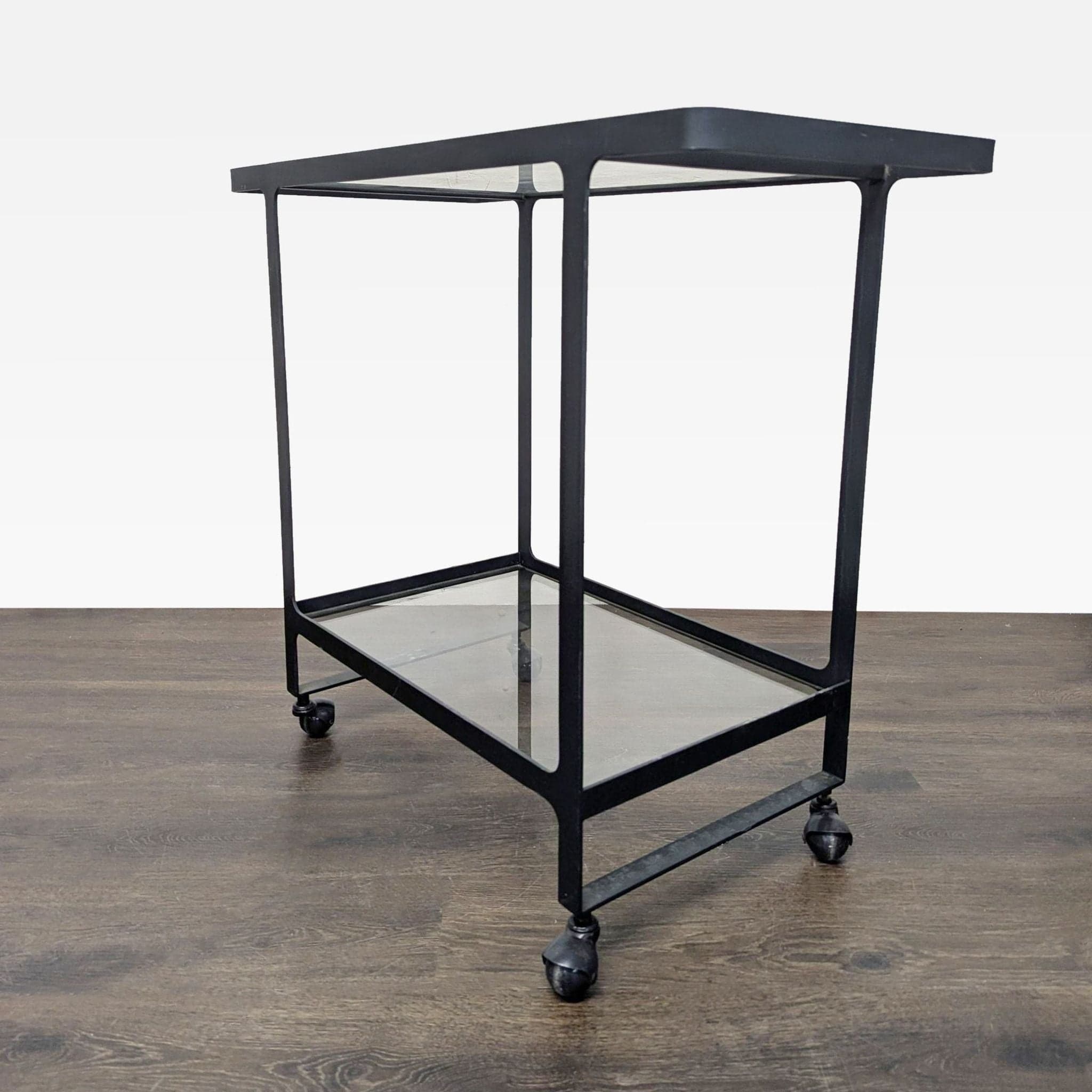 Two Tier Glass and Metal Console Table on Castors - Thumbnail 8