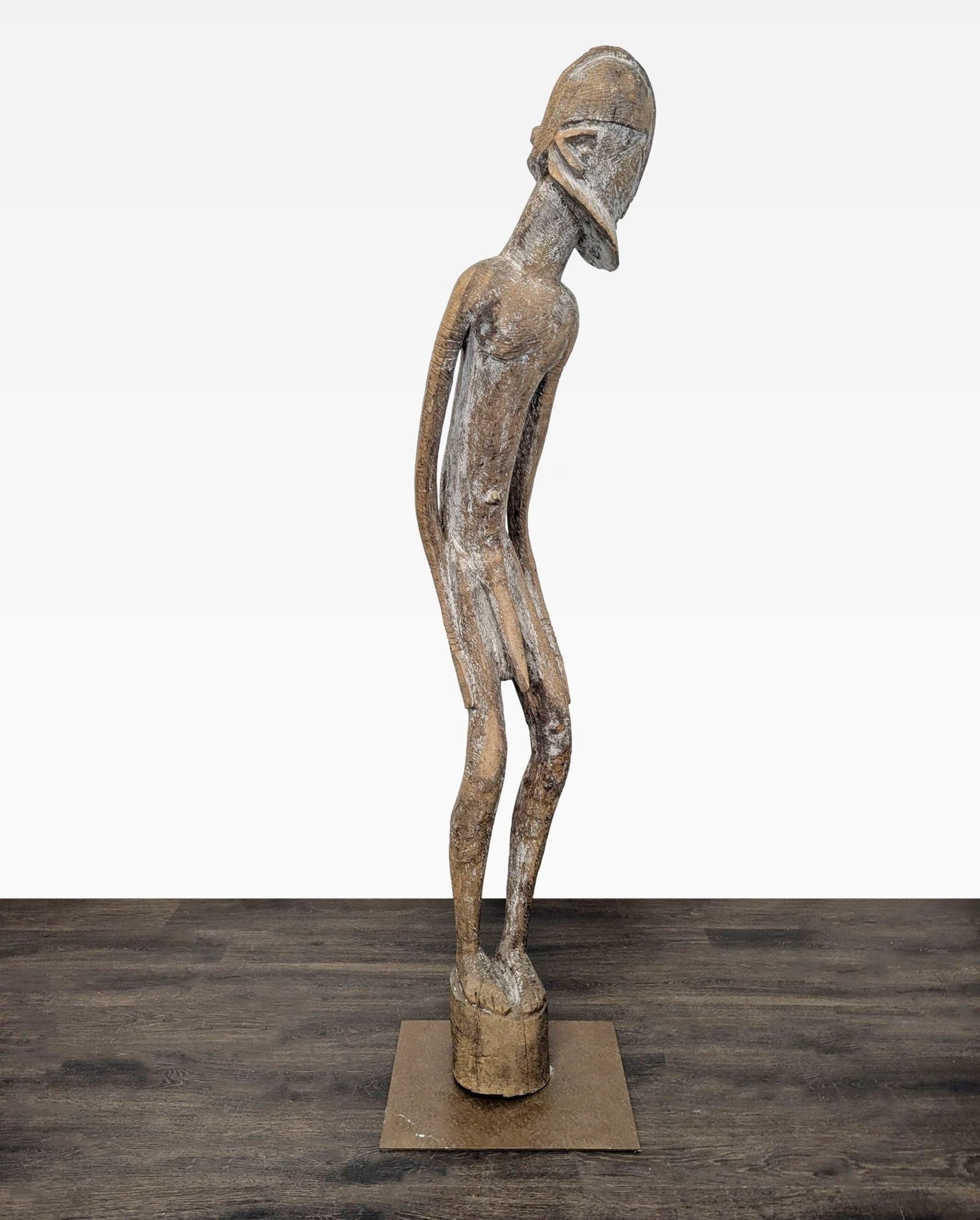 Monumental Hand-Carved African Style Wood Figure Sculpture on Metal Base - Thumbnail 3