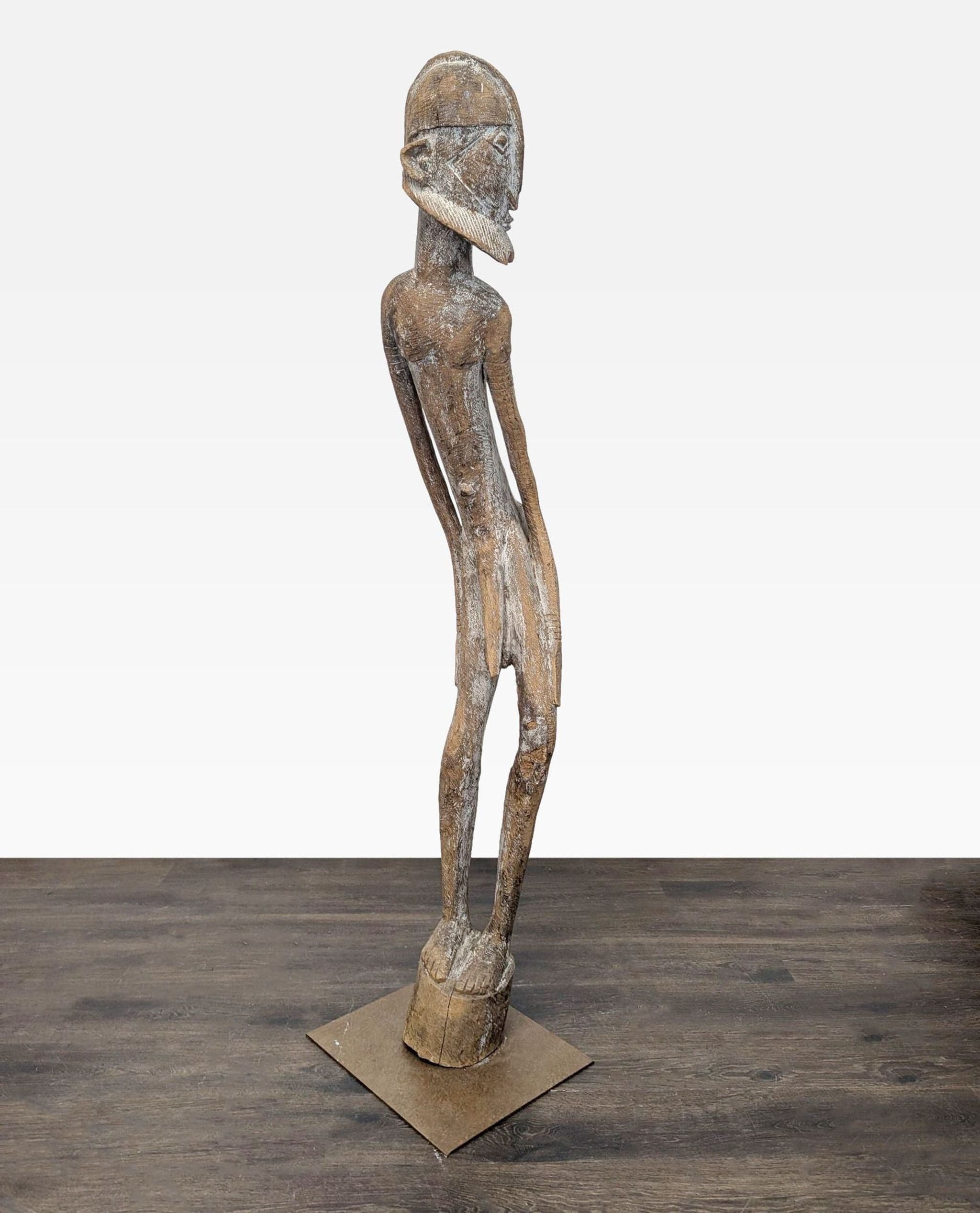 Monumental Hand-Carved African Style Wood Figure Sculpture on Metal Base - Thumbnail 2