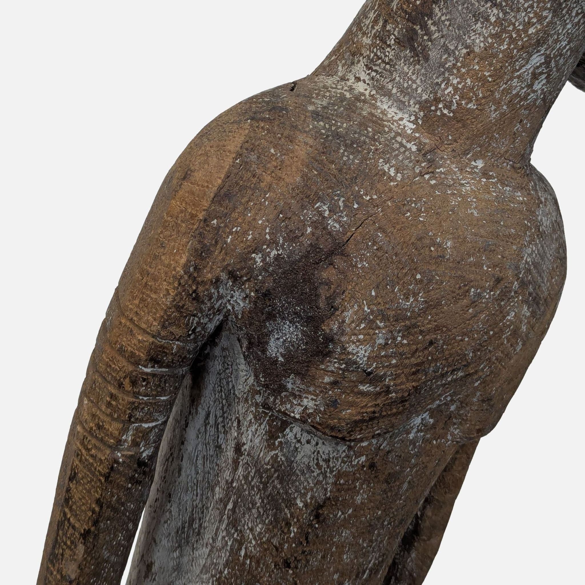 Monumental Hand-Carved African Style Wood Figure Sculpture on Metal Base - Thumbnail 4