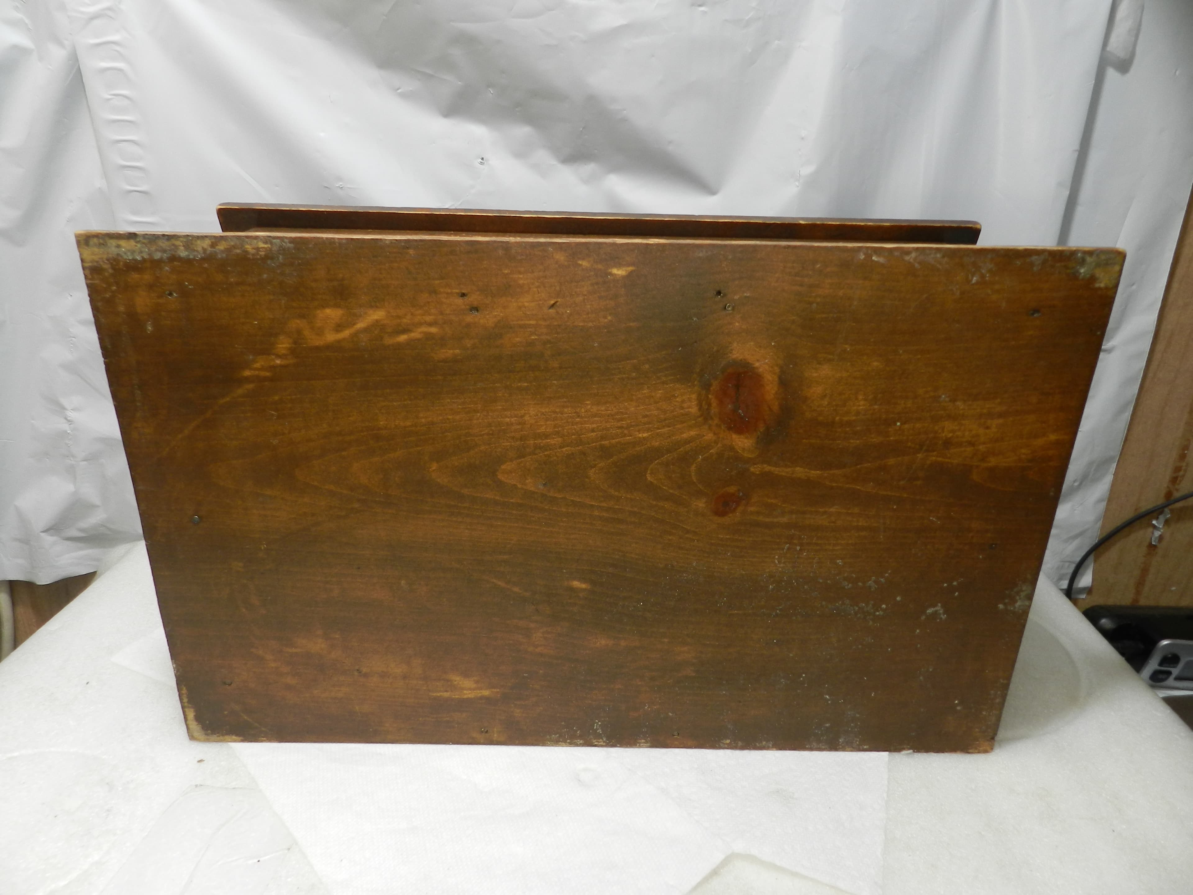 Vintage Rustic Wood Farm House Bread Box Pull Up Lid Carved Handmade N31J - Thumbnail 10