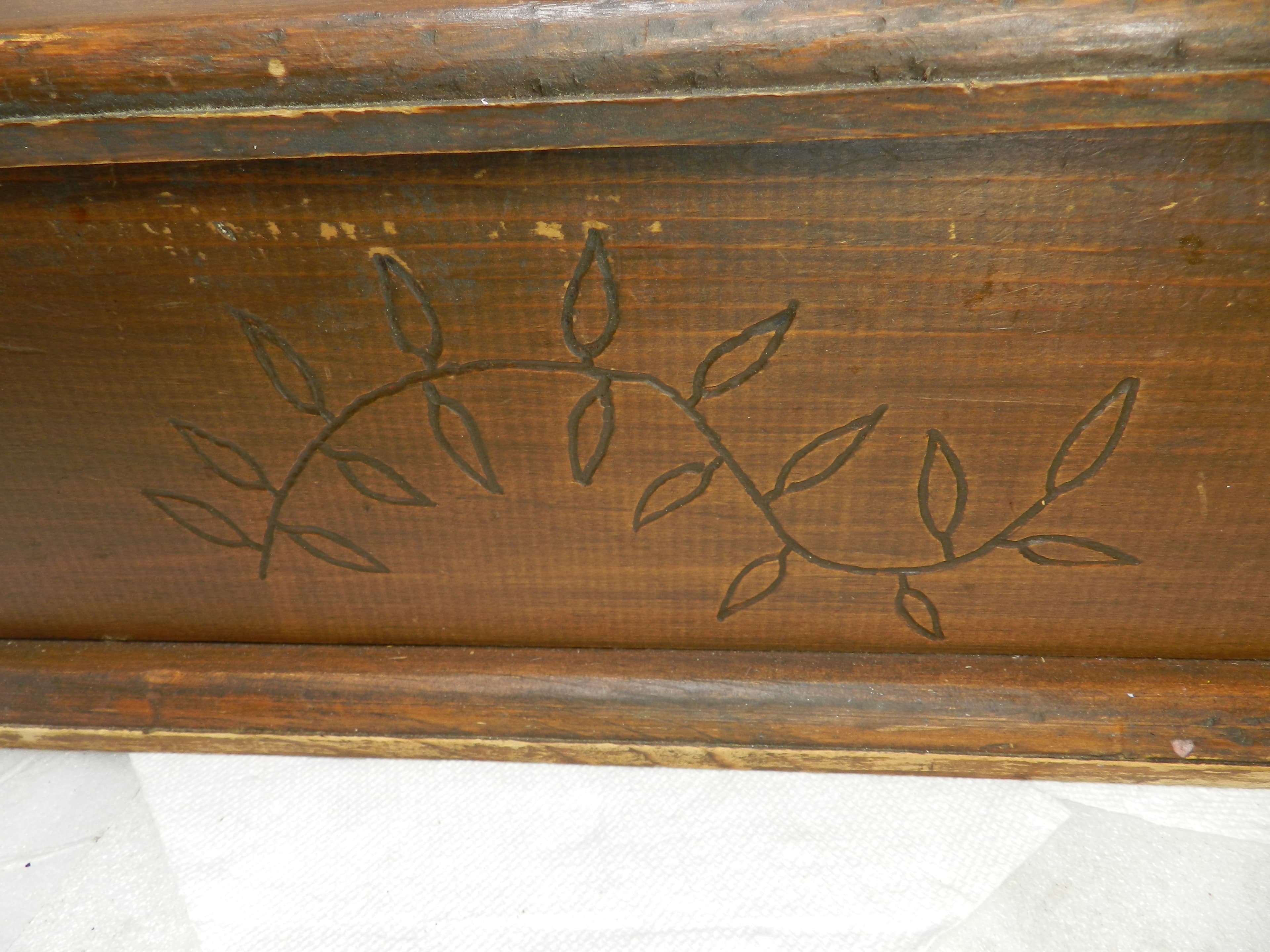 Vintage Rustic Wood Farm House Bread Box Pull Up Lid Carved Handmade N31J - Thumbnail 9