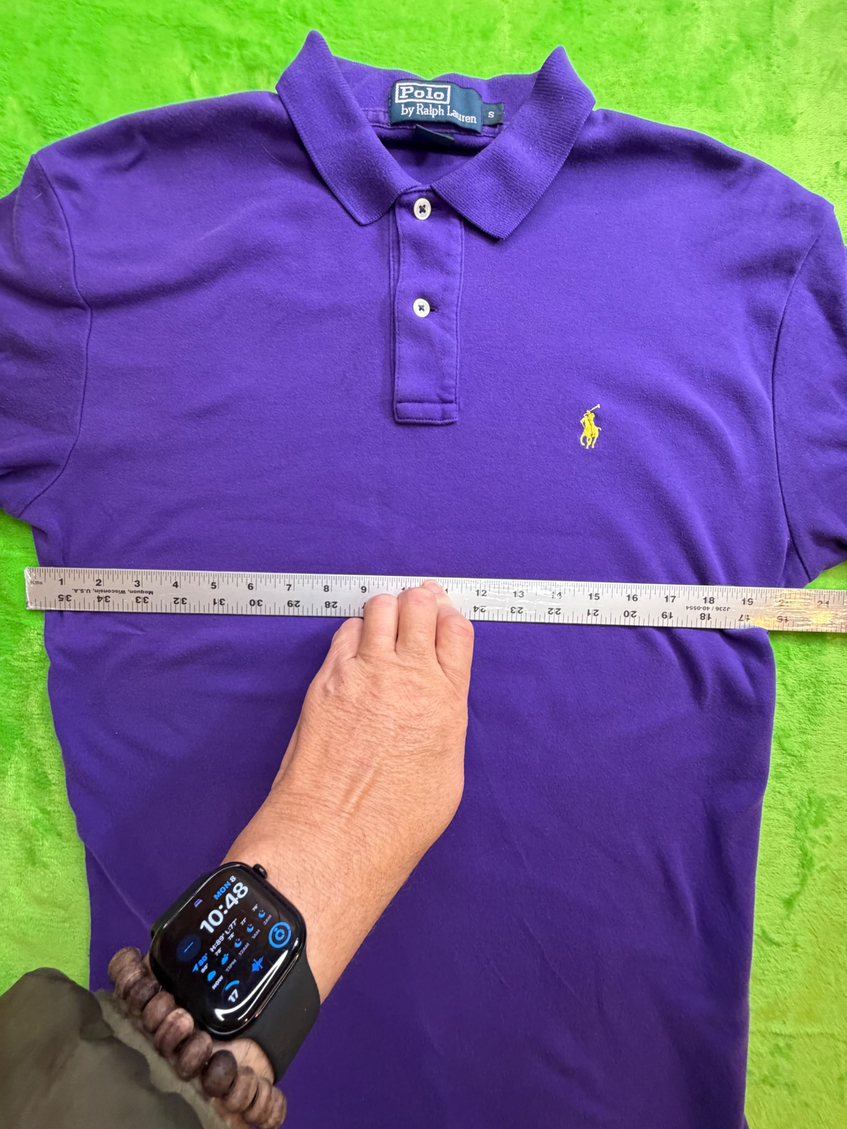 Vtg Polo Ralph Lauren Mesh Polo Shirt Mens Sz S Purple Yellow Pony - Thumbnail 2