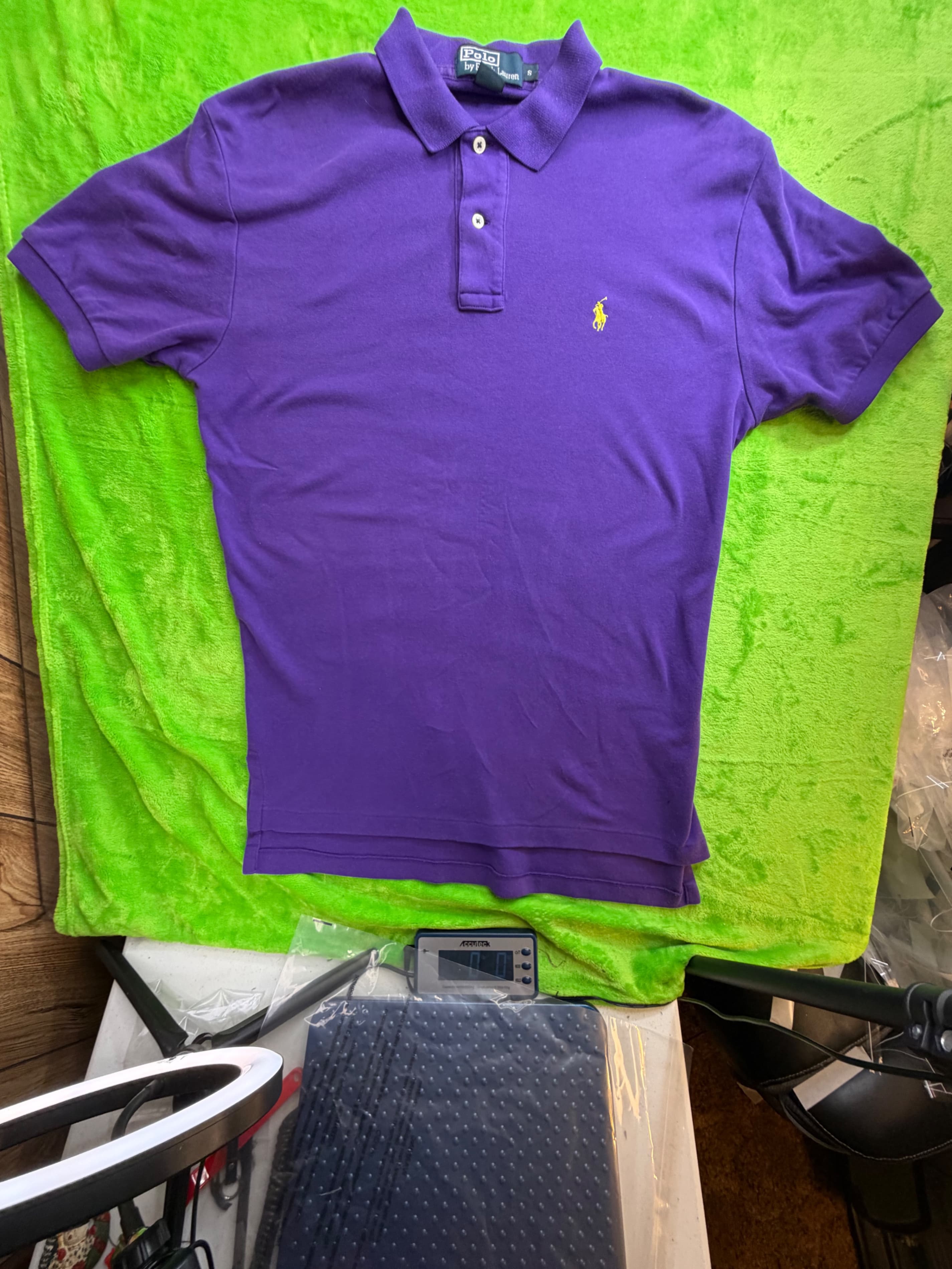 Vtg Polo Ralph Lauren Mesh Polo Shirt Mens Sz S Purple Yellow Pony - Thumbnail 3