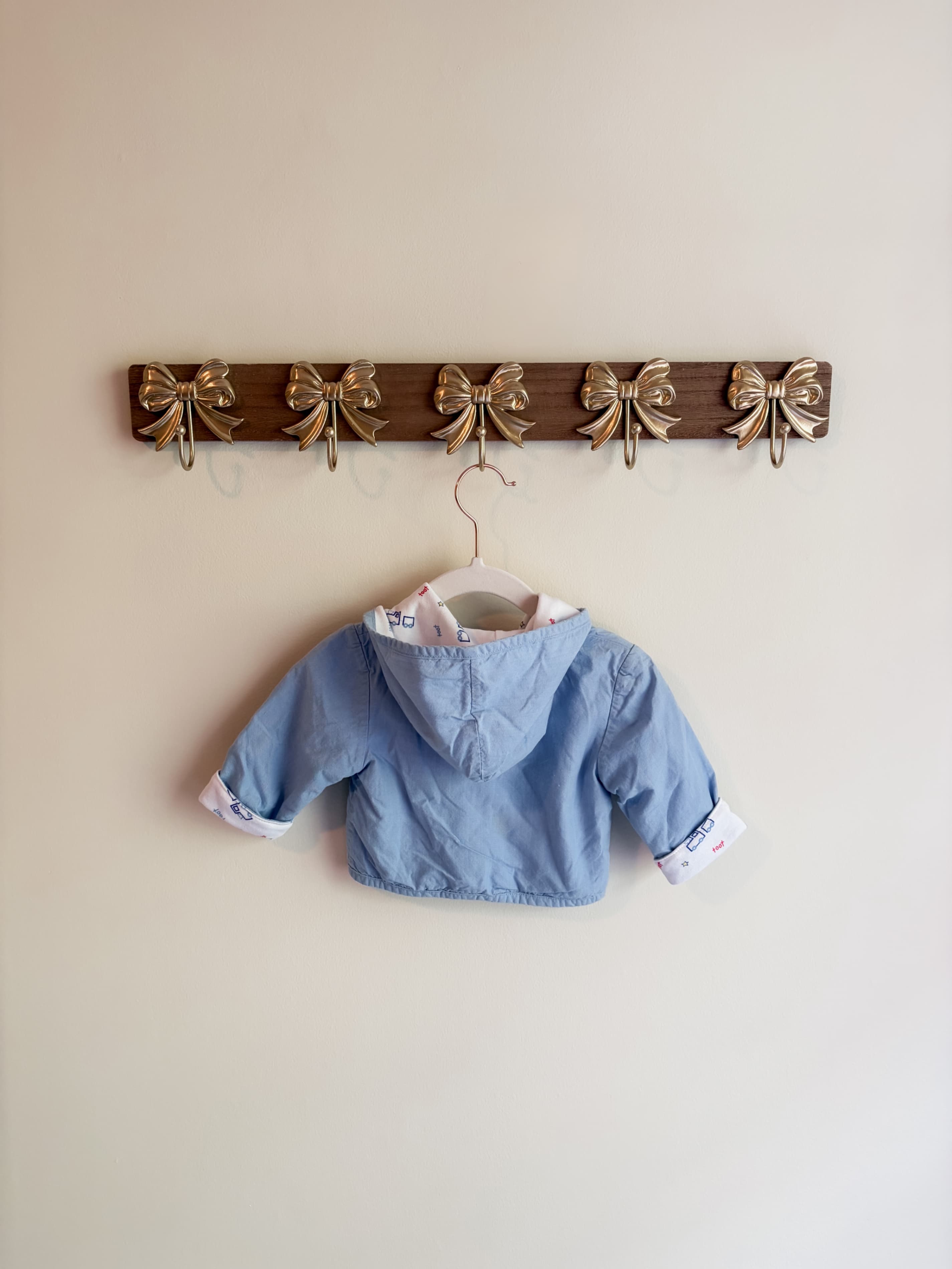 Little Red Caboose boys size 0-3 months Blue Hooded Jacket with Train Embroidery - Thumbnail 2