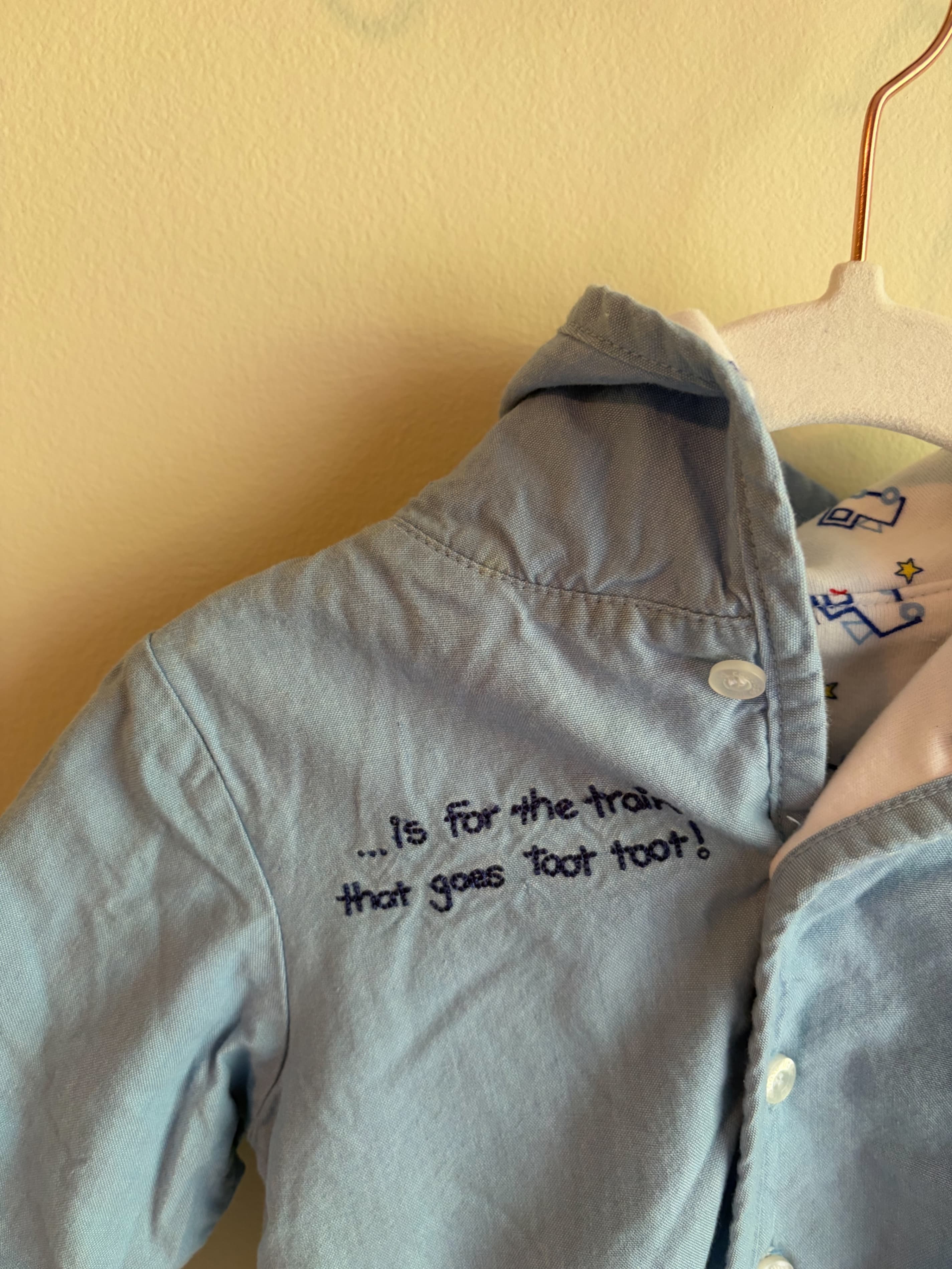 Little Red Caboose boys size 0-3 months Blue Hooded Jacket with Train Embroidery - Thumbnail 3