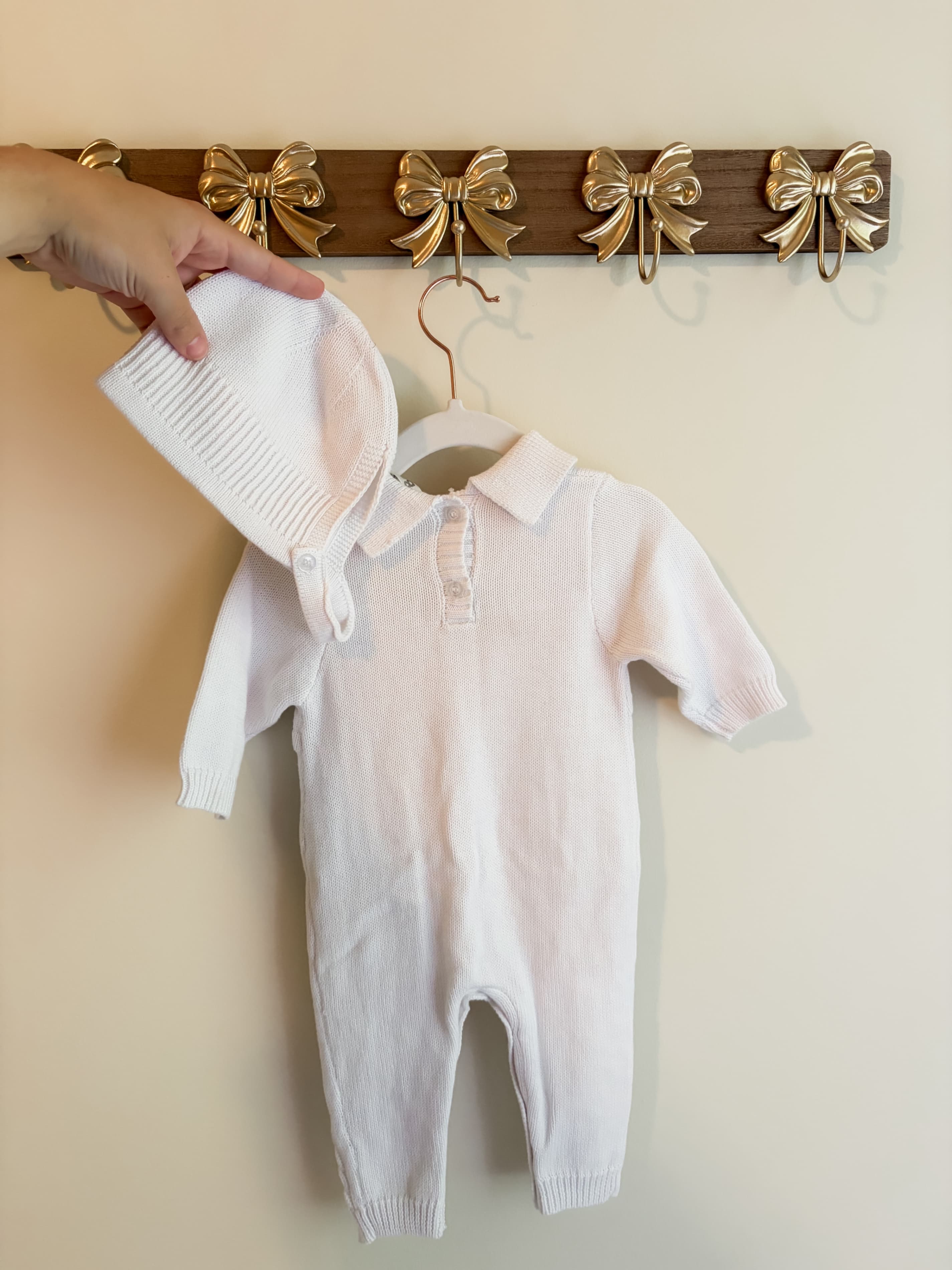 Booulfi size 0-3 months Knit Romper with Hat White - Thumbnail 2