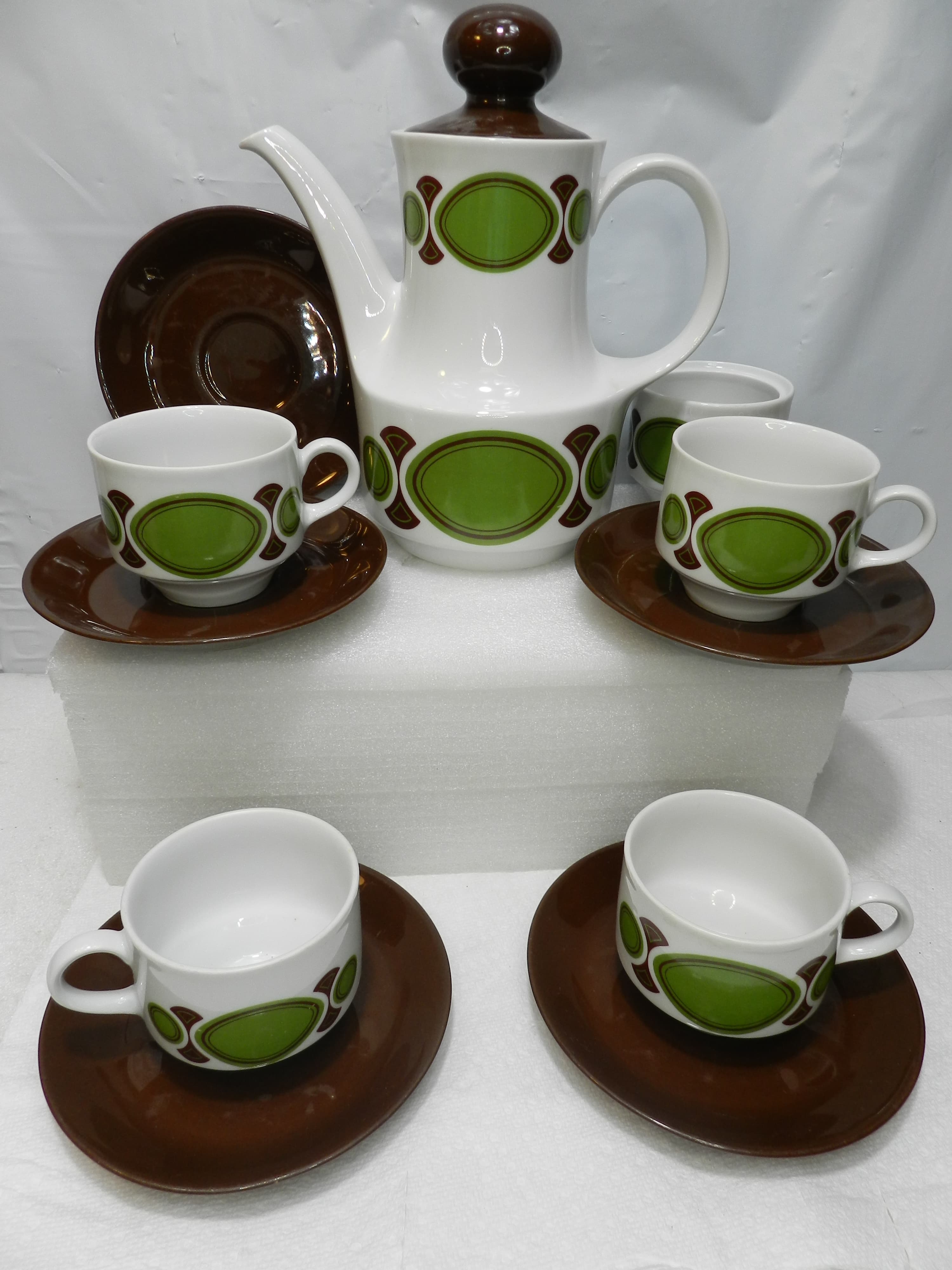 12PC Vintage Mitterteich Bavaria Retro Porcelain Coffee Pot Cup Saucers 70s N47J - Thumbnail 2