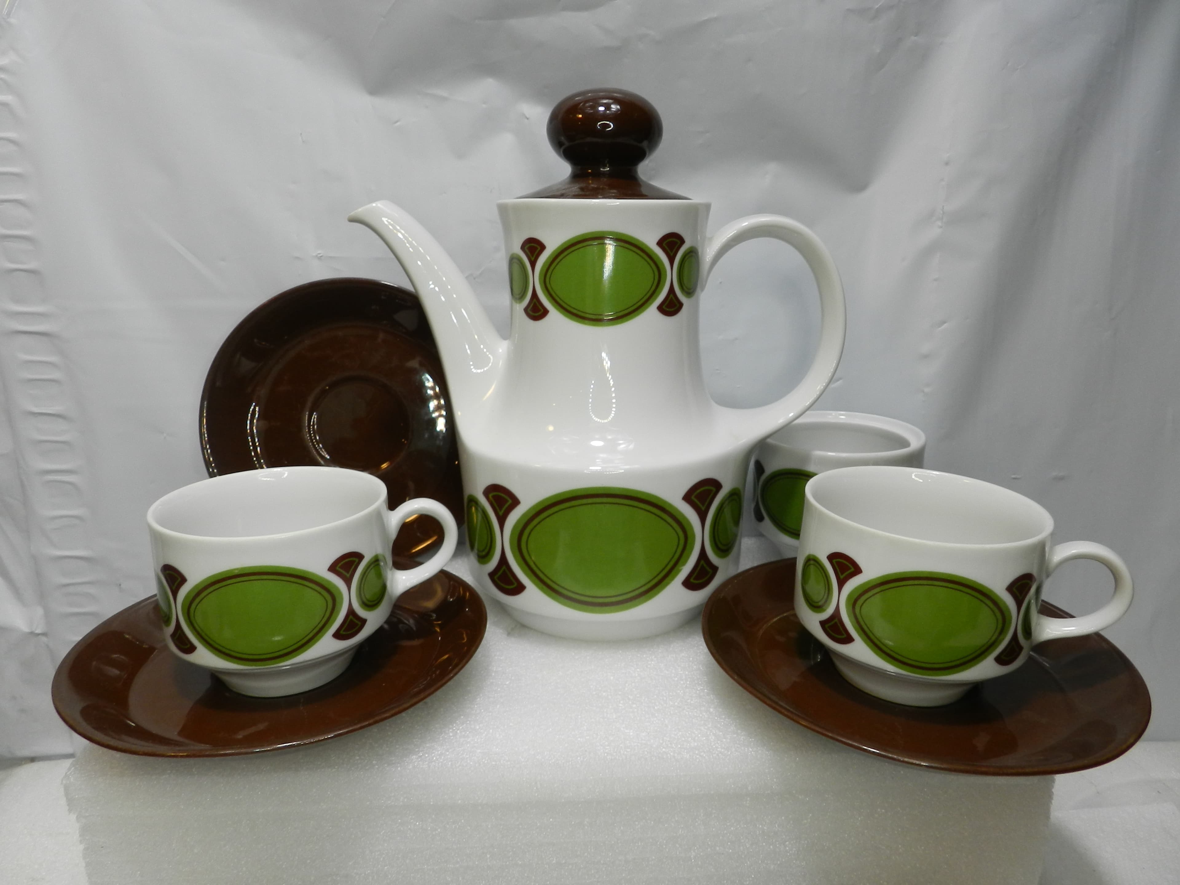 12PC Vintage Mitterteich Bavaria Retro Porcelain Coffee Pot Cup Saucers 70s N47J - Thumbnail 3