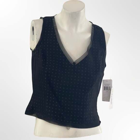 Calvin Klein Petites Black Silk Geometric Print V-Neck Sleeveless Top - Thumbnail 8
