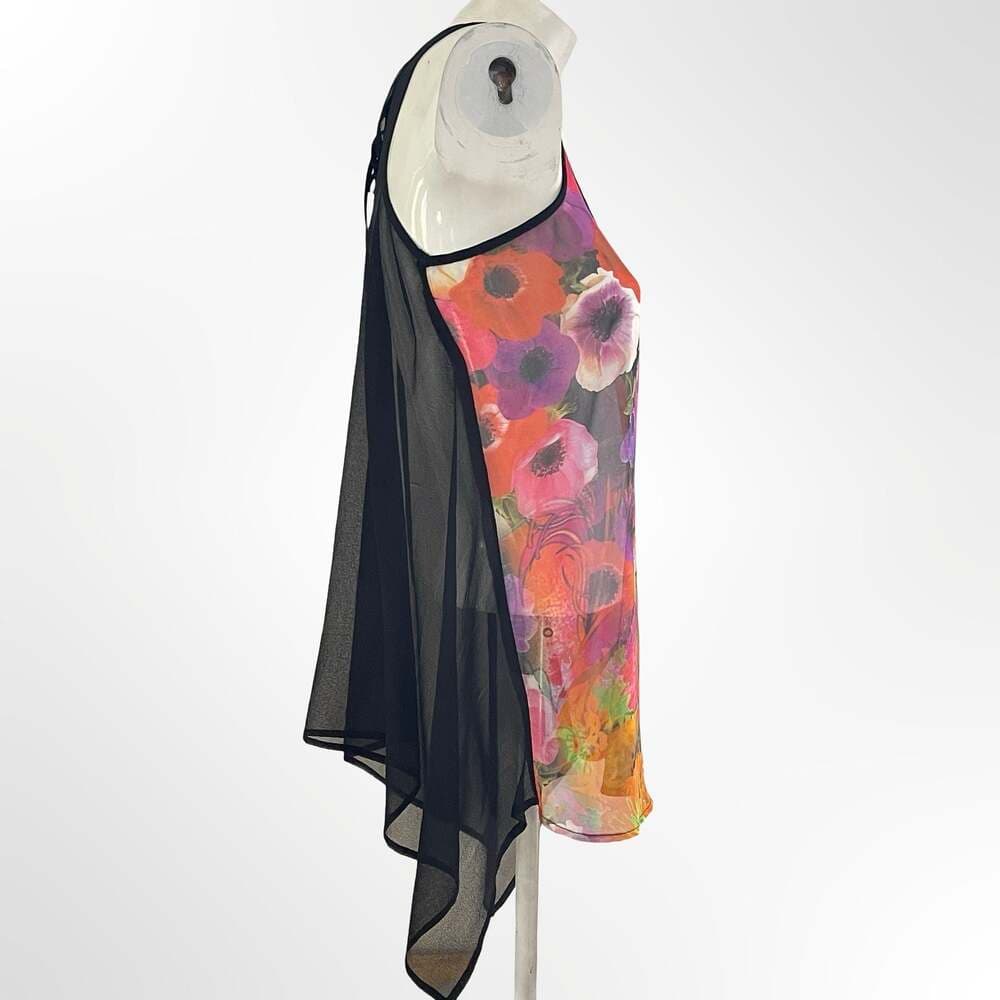 Jeans by Buffalo Floral Sheer Mesh Overlay Sharkbite Hem Tank Top - Thumbnail 2