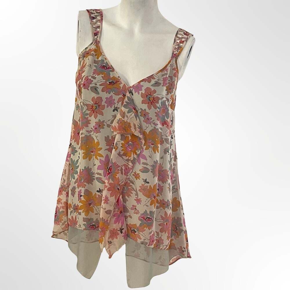 Sachin & Babi for Ankasa 100% Silk Floral Ruffle Asymmetric Cami Top - Thumbnail 8