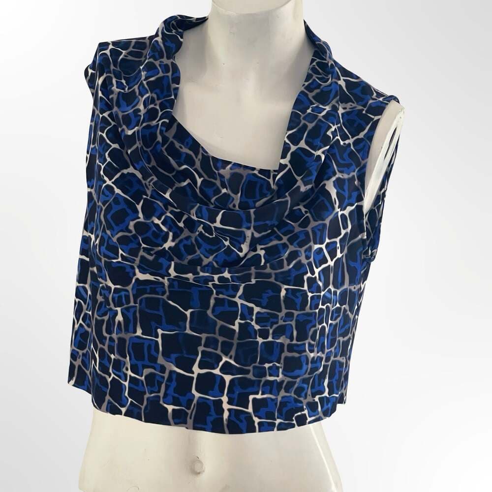 Calvin Klein Blue Giraffe Animal Print Cowl Neck Sleeveless Top - Thumbnail 4