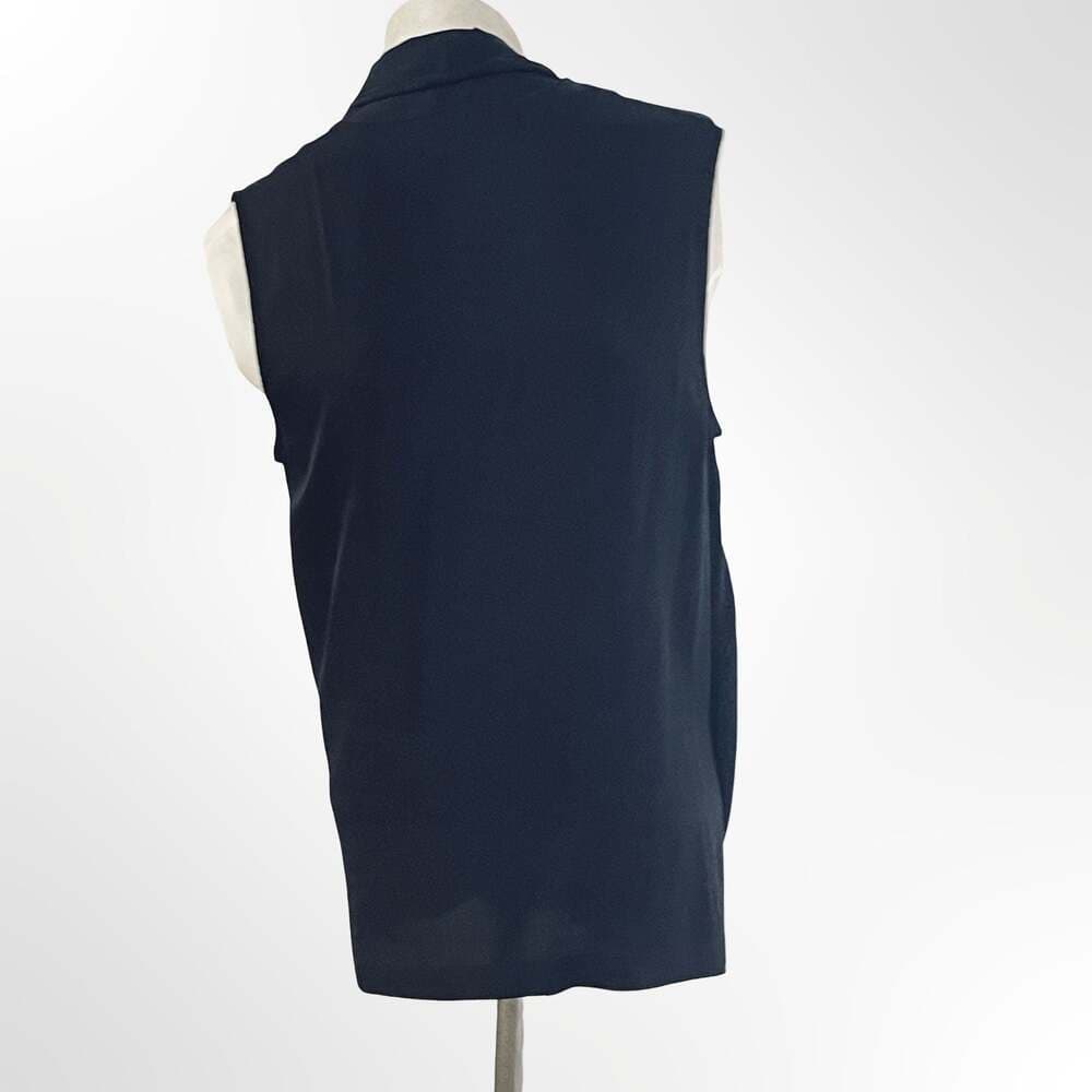 Theory Black Sleeveless Draped Faux Wrap Silk Blouse - Thumbnail 2