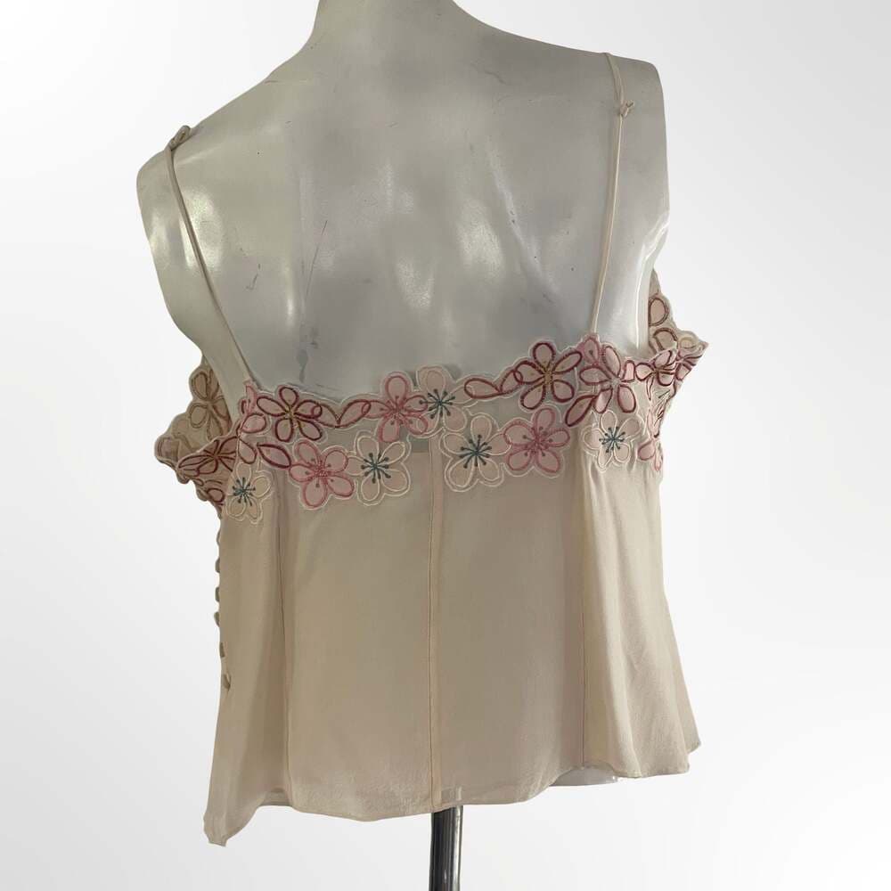 Fenn Wright Manson 100% Silk Camisole Top with Floral Embroidery and Applique - Thumbnail 2