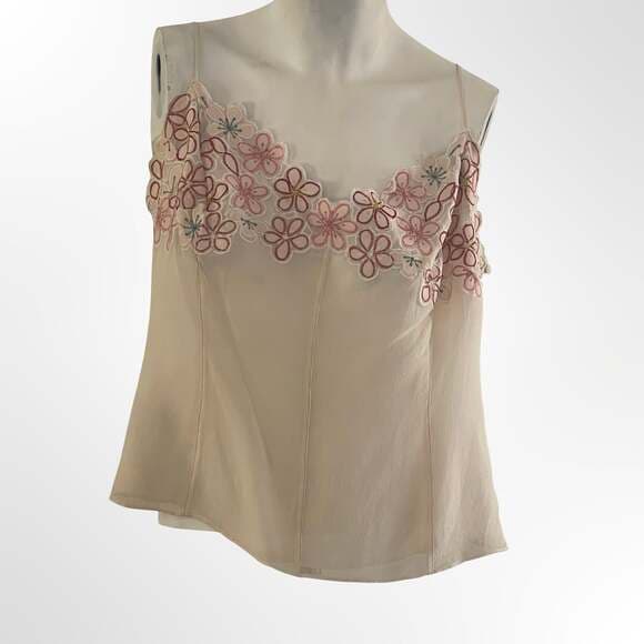 Fenn Wright Manson 100% Silk Camisole Top with Floral Embroidery and Applique - Thumbnail 8