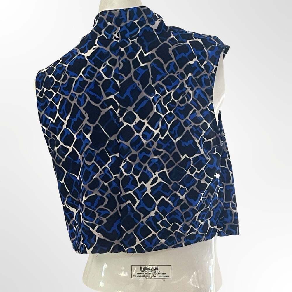 Calvin Klein Blue Giraffe Animal Print Cowl Neck Sleeveless Top - Thumbnail 2