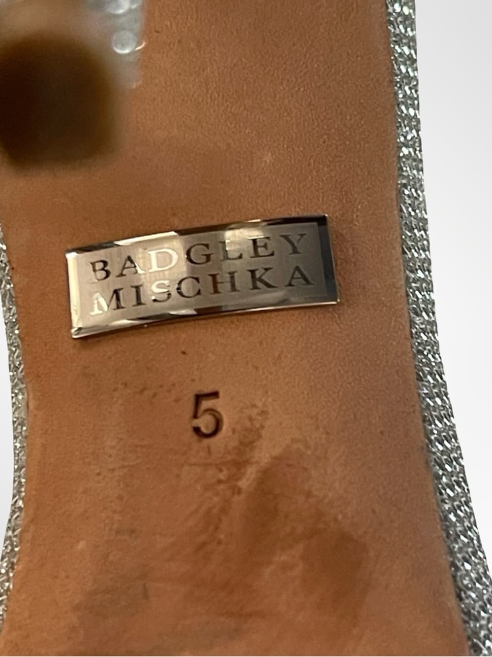 Badgley Mischka Silver Glitter Strappy Heels in size 5 - Thumbnail 5
