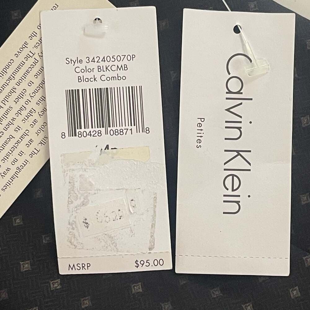 Calvin Klein Petites Black Silk Geometric Print V-Neck Sleeveless Top - Thumbnail 6