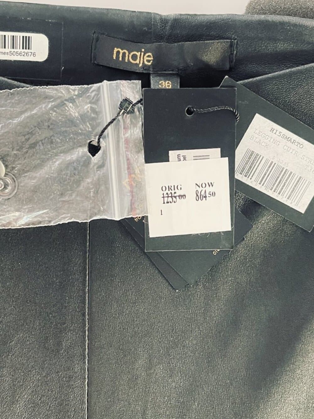 Maje H15SMARTO Black Stretch Leather Leggings - Thumbnail 3