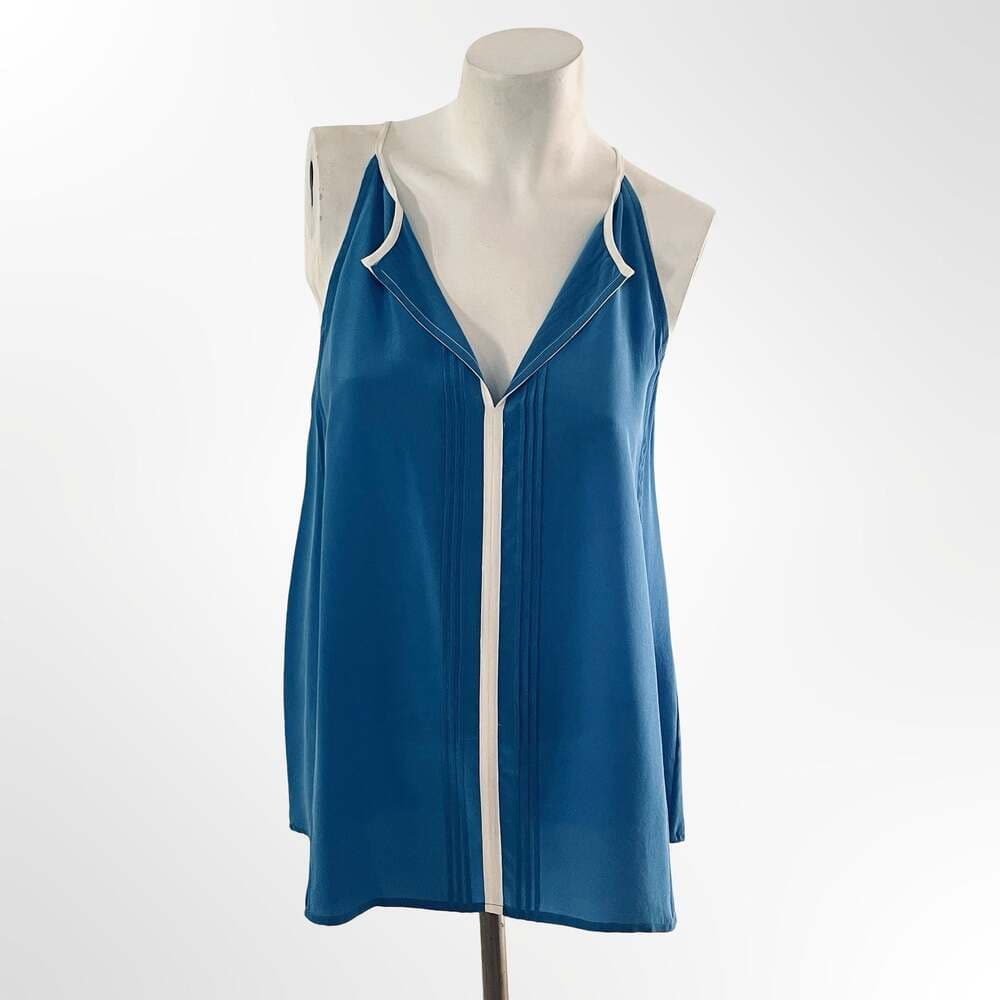 Joie 100% Silk Pleated Halter Tank Top in Teal Blue - Thumbnail 6
