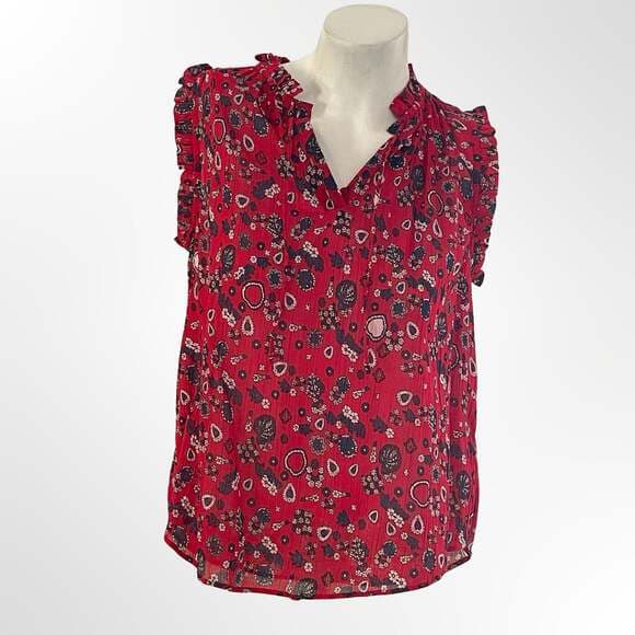 & Other Stories Paris Atelier Red Floral之心 Print Ruffle Sleeveless Blouse - Thumbnail 8