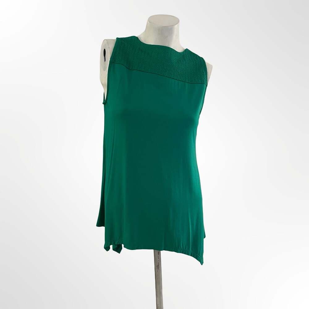 Adrianna Papell Green Sleeveless Keyhole Back Asymmetrical Hem Blouse - Thumbnail 2