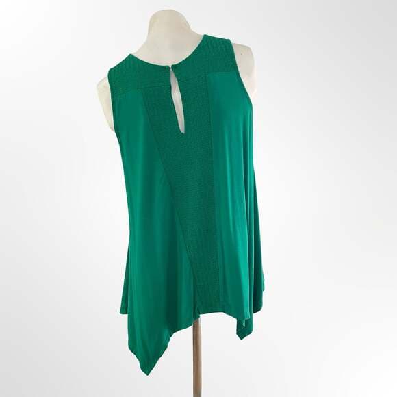 Adrianna Papell Green Sleeveless Keyhole Back Asymmetrical Hem Blouse - Thumbnail 7