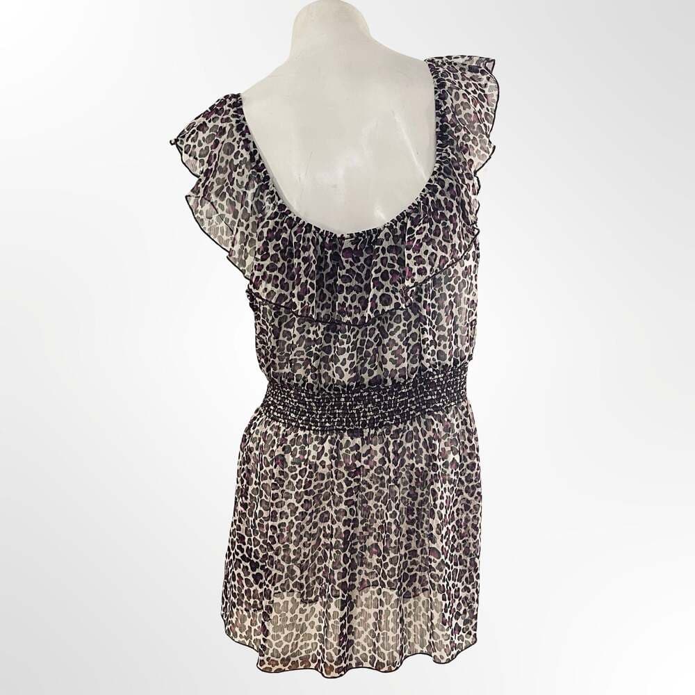 Twenty One Purple and Brown Leopard Print Flutter Sleeve Chiffon Mini Dress - Thumbnail 2