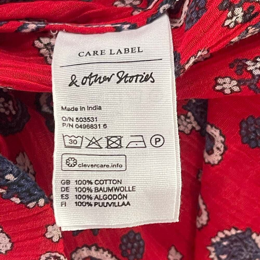 & Other Stories Paris Atelier Red Floral之心 Print Ruffle Sleeveless Blouse - Thumbnail 6
