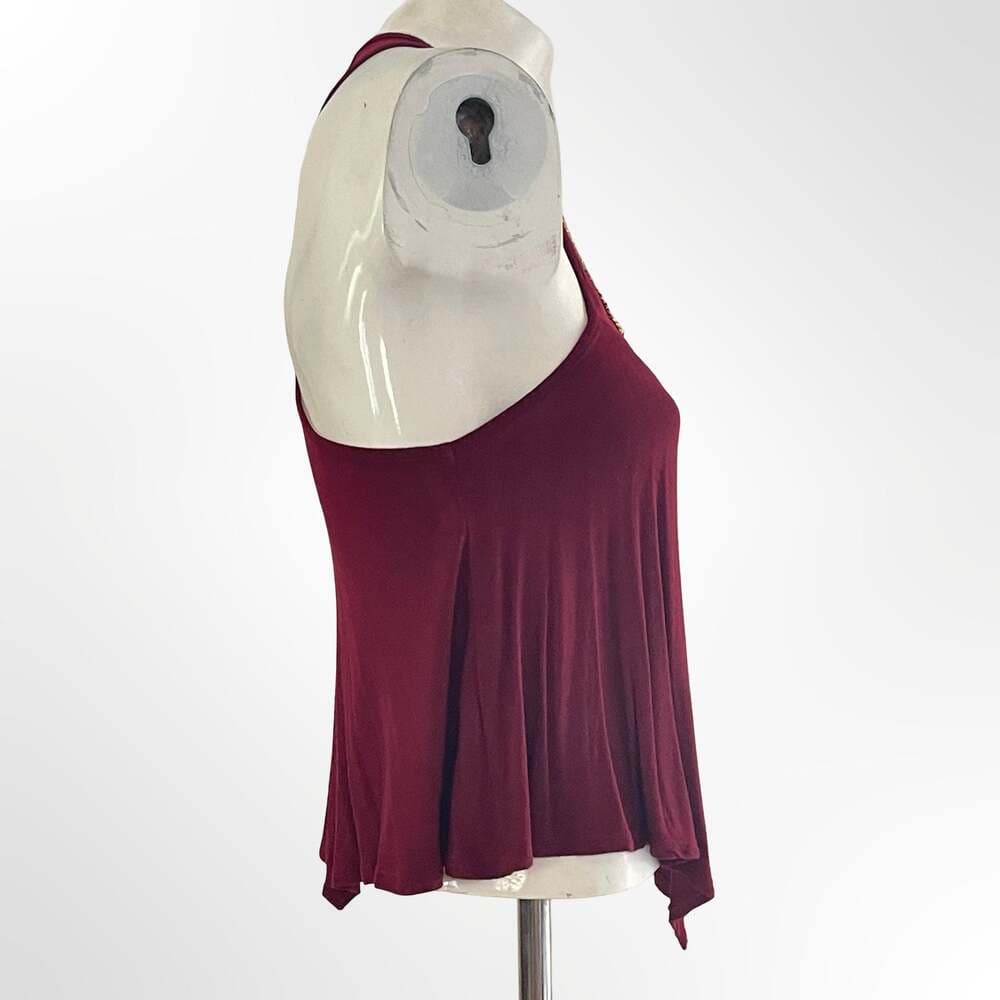 Charlotte Russe Burgundy Embellished Mixed Media Racerback Tank Top - Thumbnail 2