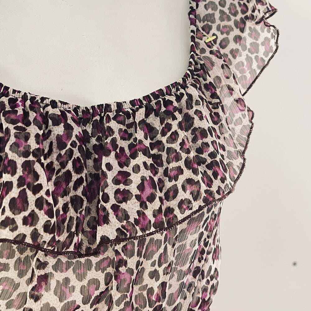 Twenty One Purple and Brown Leopard Print Flutter Sleeve Chiffon Mini Dress - Thumbnail 3