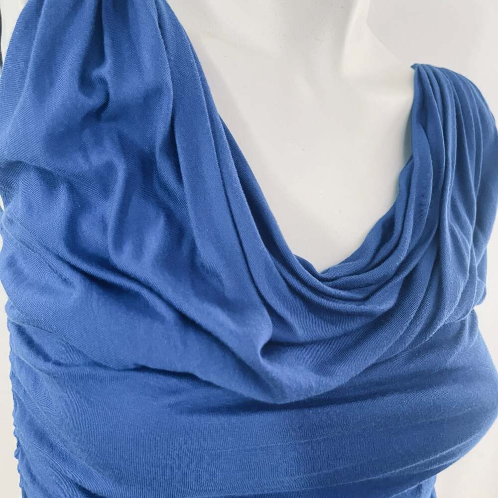 Express Blue Ruched Cowl Neck Sleeveless Bodysuit - Thumbnail 3