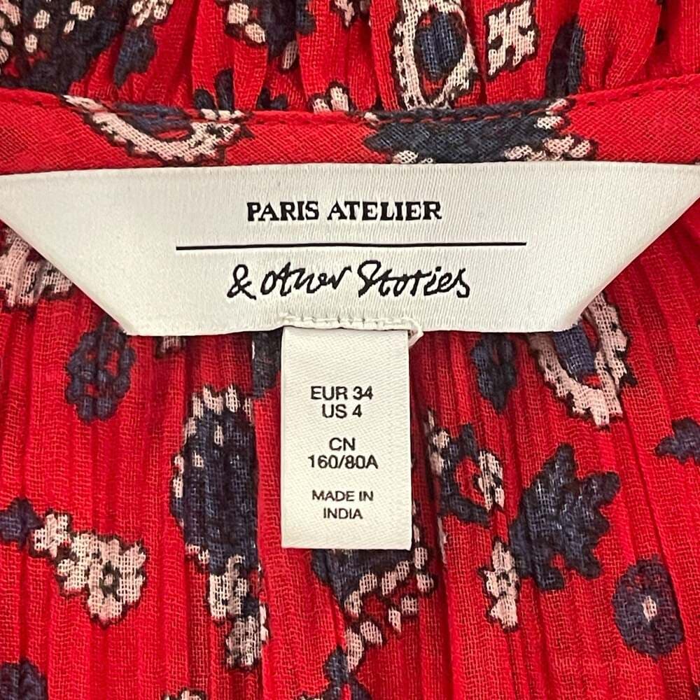 & Other Stories Paris Atelier Red Floral之心 Print Ruffle Sleeveless Blouse - Thumbnail 5