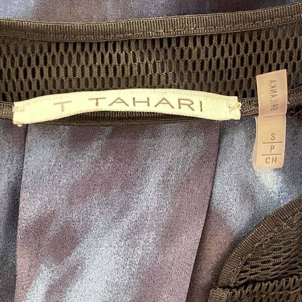 T Tahari Blue Marble Print Sleeveless Blouse with Mesh Trim - Thumbnail 4