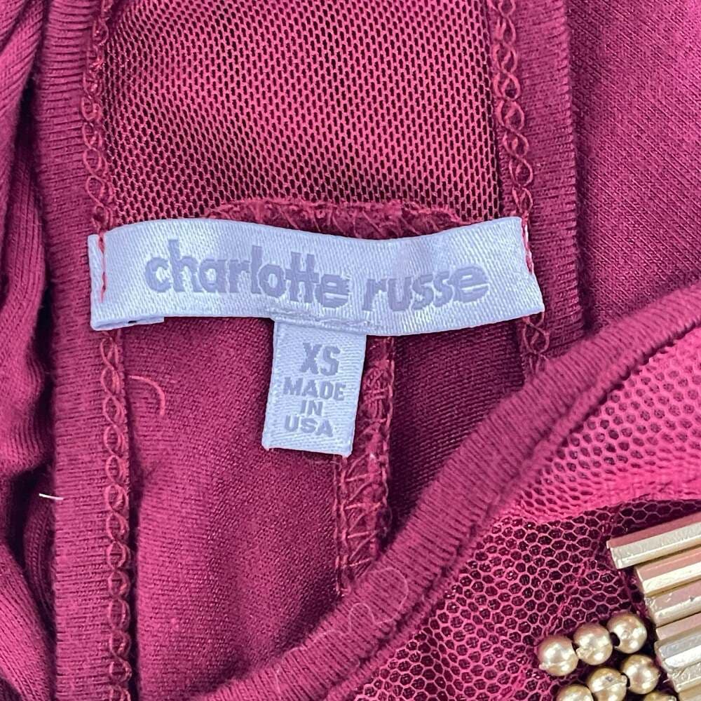 Charlotte Russe Burgundy Embellished Mixed Media Racerback Tank Top - Thumbnail 4