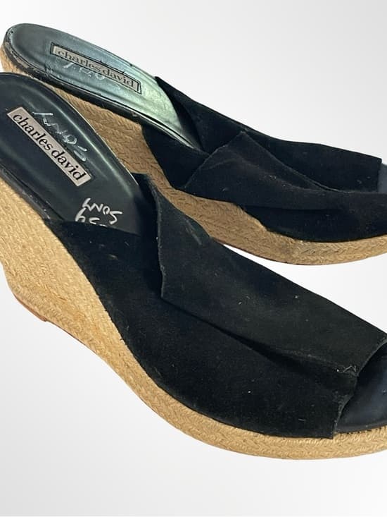 Charles David Black Suede Espadrille Wedge Mules in size 9.5 - Thumbnail 6