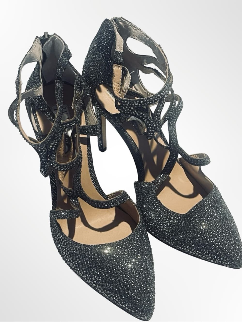 INC International Concepts Black Crystal Strappy Pointed-Toe Stilettos - Thumbnail 8