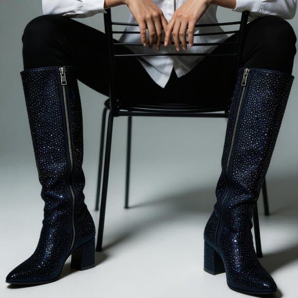 Wet Kiss Black Rhinestone Heeled Boots in many sizes avail - Thumbnail 10
