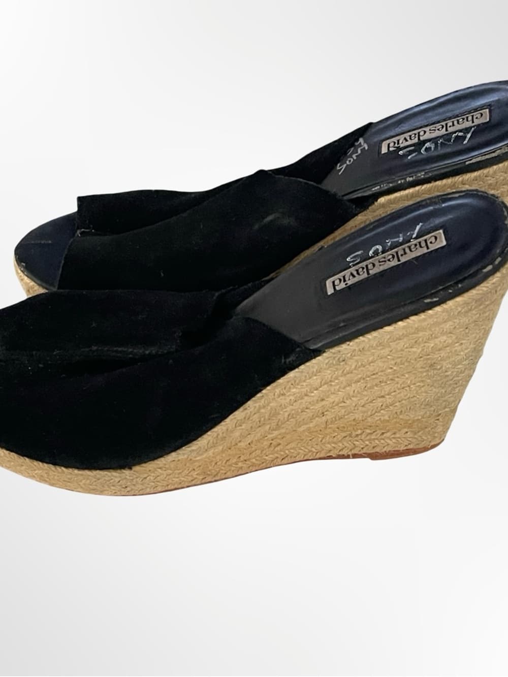 Charles David Black Suede Espadrille Wedge Mules in size 9.5 - Thumbnail 2