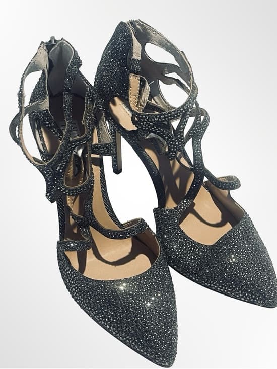 INC International Concepts Black Crystal Strappy Pointed-Toe Stilettos - Thumbnail 9