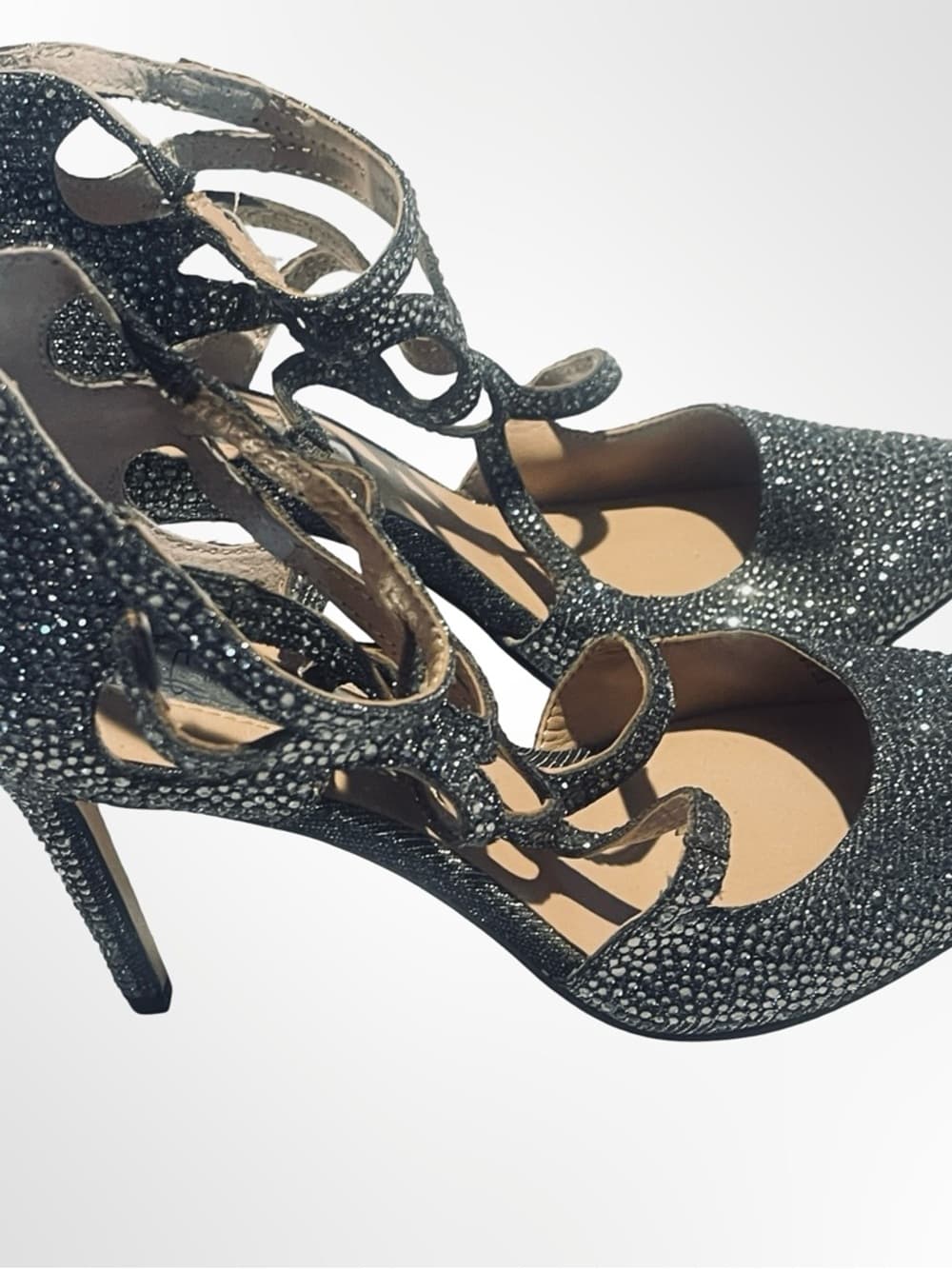 INC International Concepts Black Crystal Strappy Pointed-Toe Stilettos - Thumbnail 3