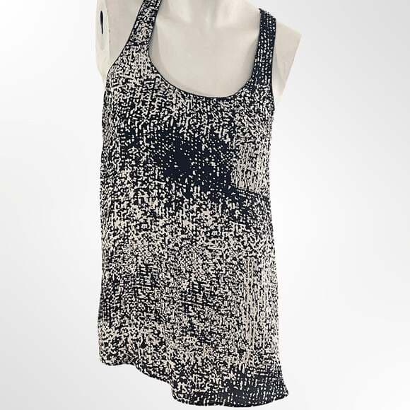 Aqua Black and White Abstract Print Beaded Trim Racerback Tank Top - Thumbnail 7