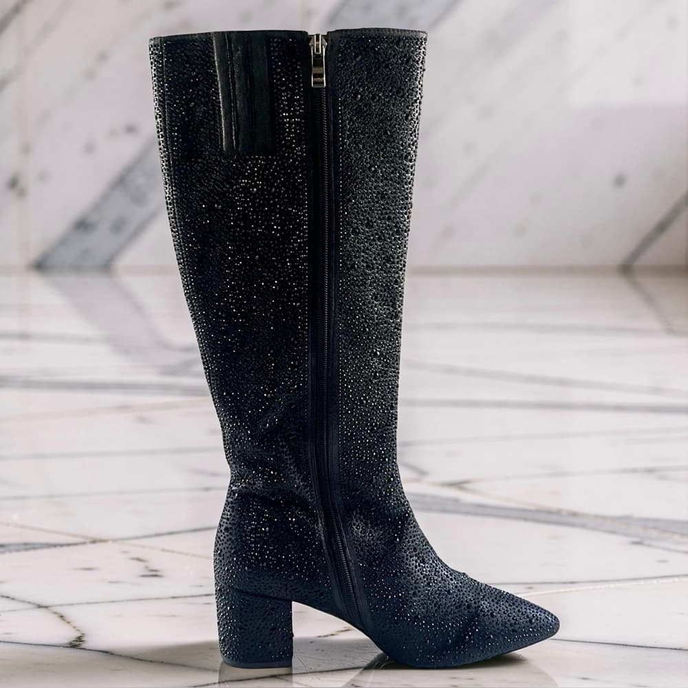 Wet Kiss Black Rhinestone Heeled Boots in many sizes avail - Thumbnail 2