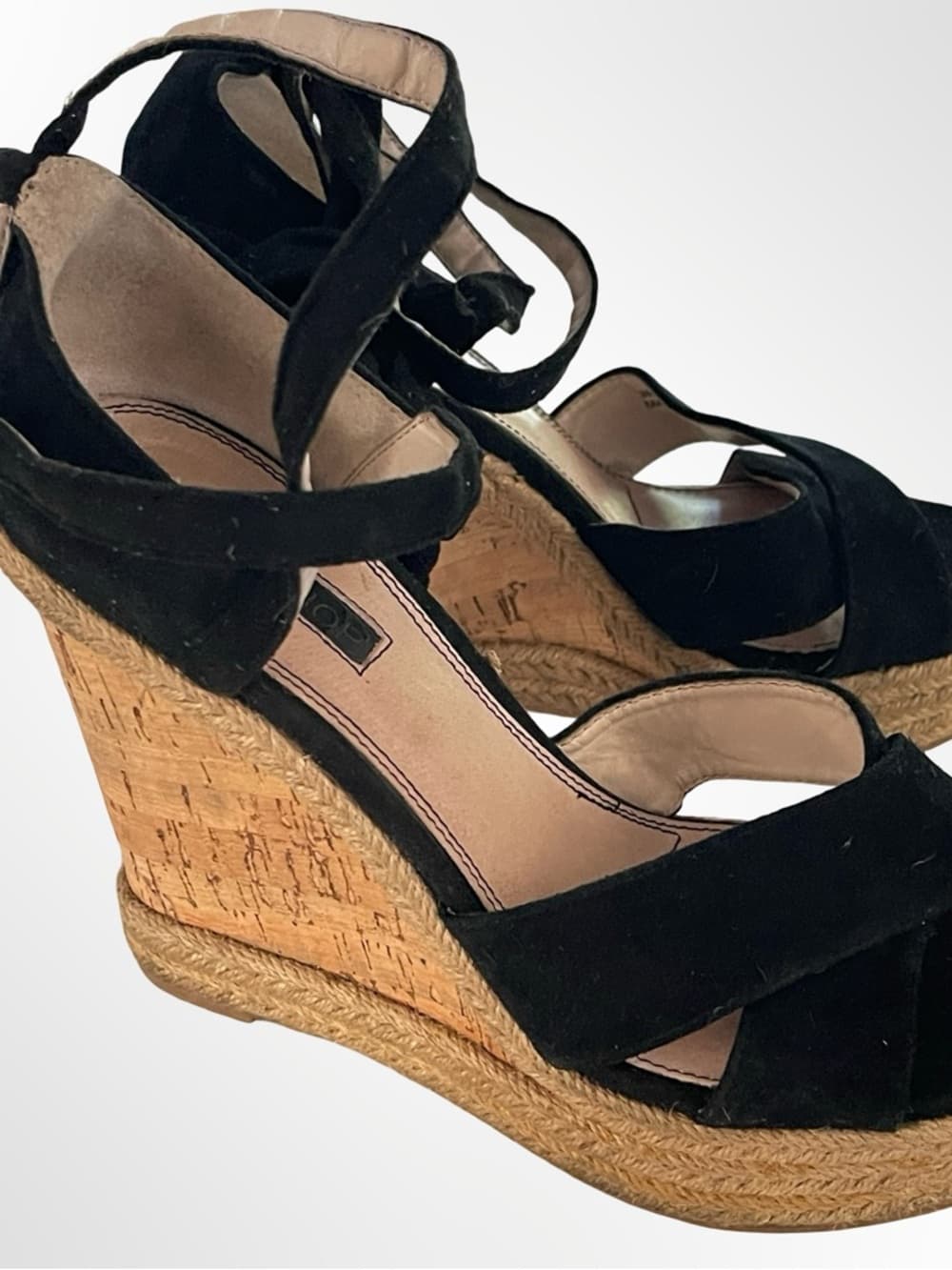 Topshop Black Suede Espadrille Wedge Sandals with Ankle Ties - Thumbnail 8