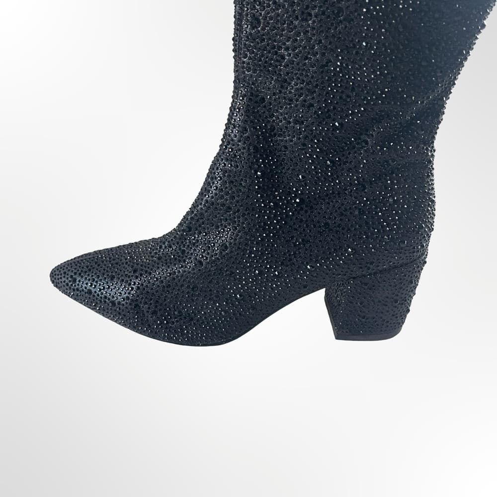 Wet Kiss Black Rhinestone Heeled Boots in many sizes avail - Thumbnail 8