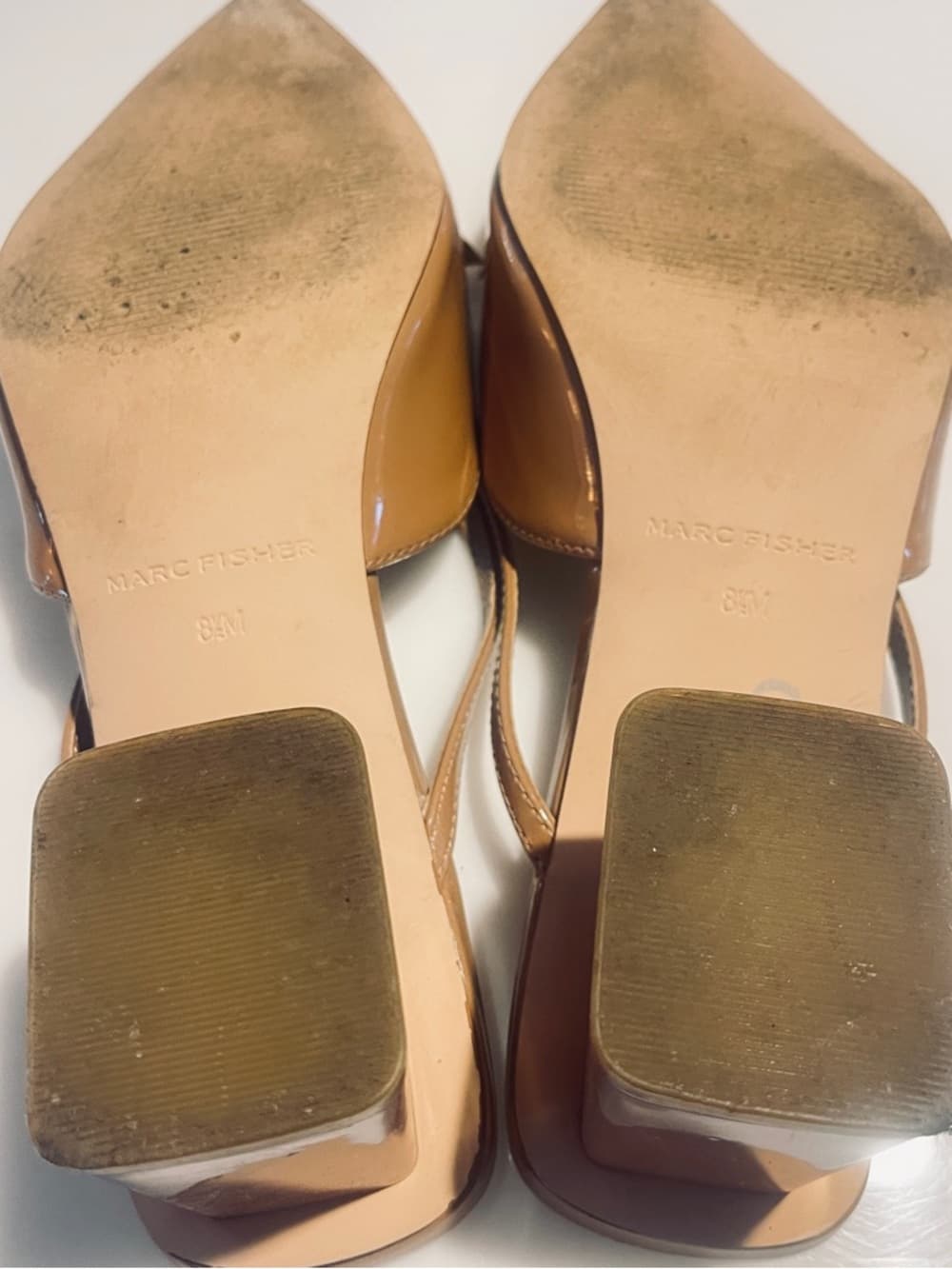 Marc Fisher Tan Patent Pointed-Toe Bow Slingback Mules in size 8.5 - Thumbnail 6