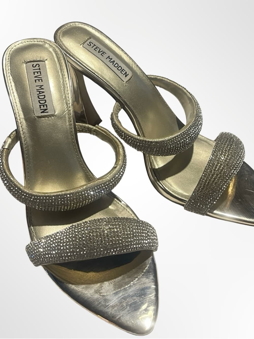 Steve Madden Metallic Gold Crystal-Strap Slide Heels NWT s8 - Thumbnail 7