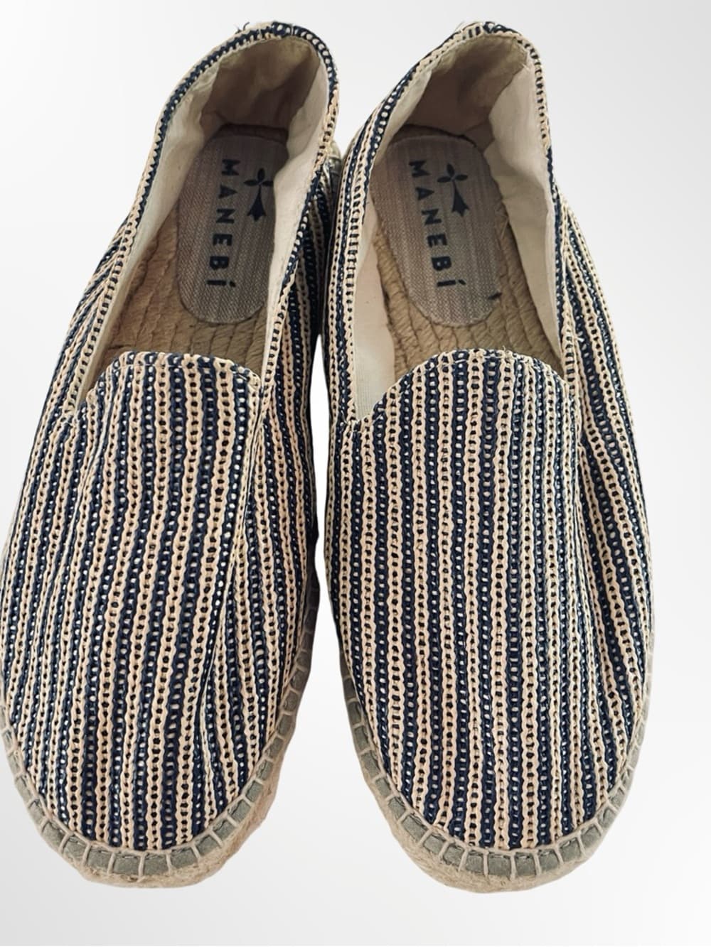 Manebí Raffia Men's Navy & Cream Striped Espadrilles in size 7.5 - Thumbnail 2